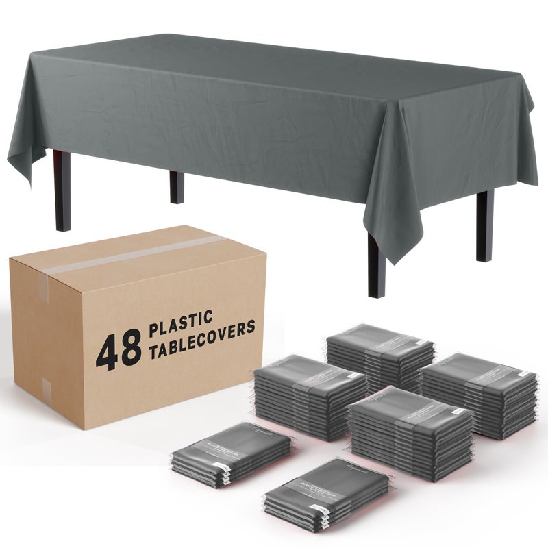Party Solids Exquisite Silver Plastic Disposable Tablecloth 54x108inch 48 Count Bulk Pack Rectangular for Parties  Holidays 