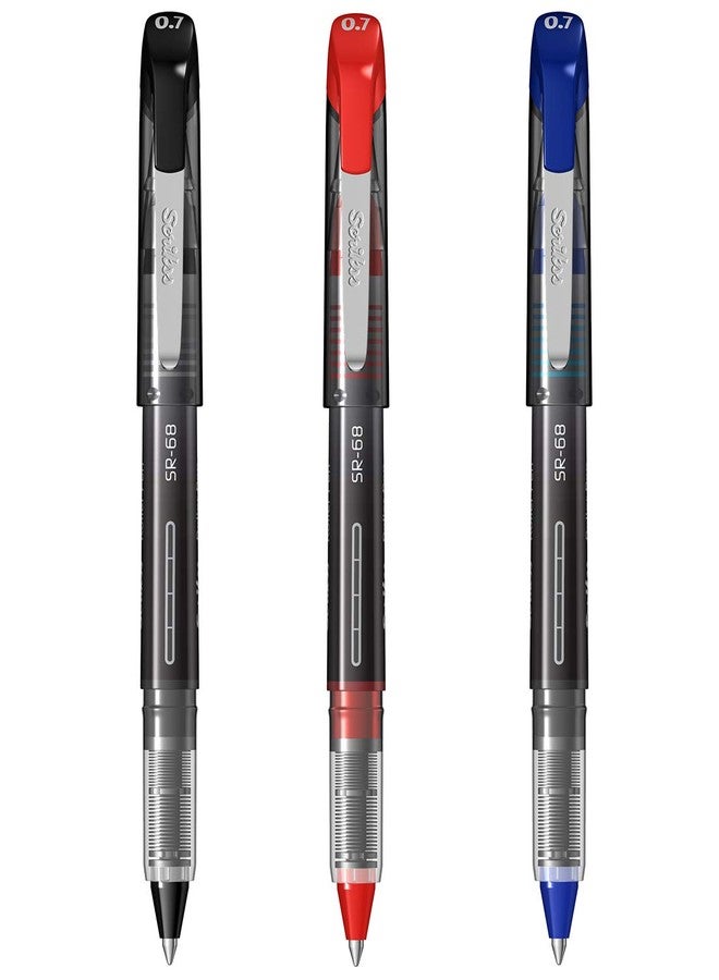 Scrikss Office 0.7 mm Roller Pen - Water Based Fast Drying Ink, ABS Plastic Body, Chrome Plated Tip - SR68 Set of 3 (Black, Blue & Red) - Image 1