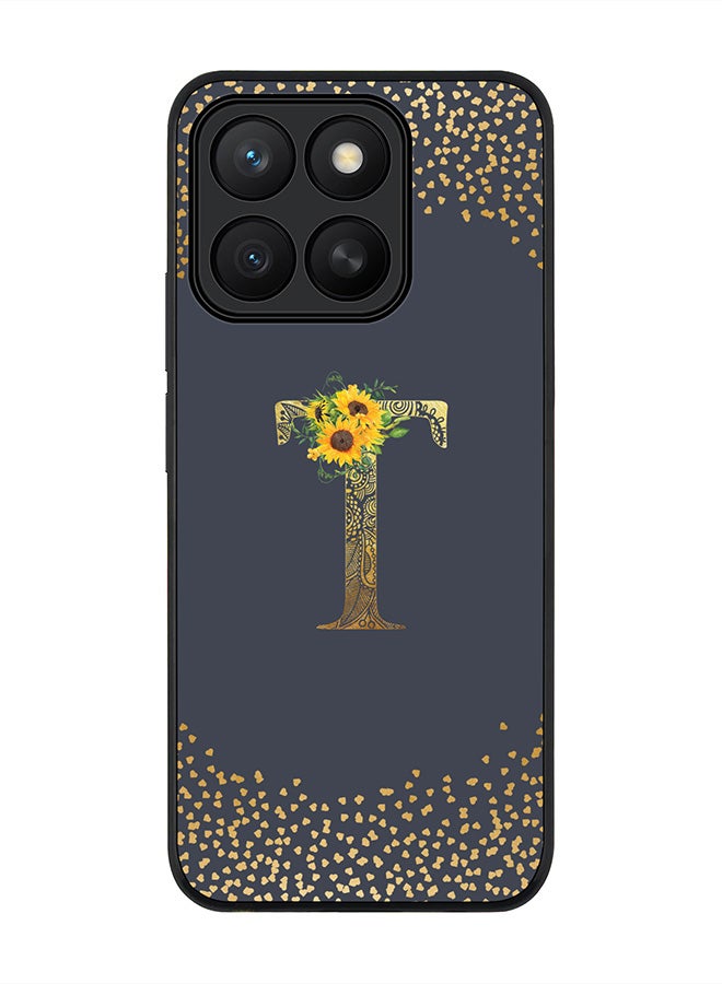 Stylizedd For Honor X8c Case,Slim fit Camera Protection, Shockproof Thin Phone cover  - Custom Floral Monogram - T  (Grey )