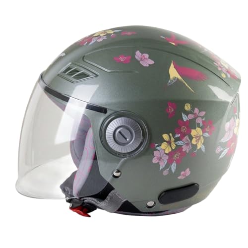 TVARRA Blossom Women’s Open Face Helmet with Printed Design, ISI Certified, Lightweight Material, Crafted for Women, Extreme Comfort fit with Clear Visor-(Jade Green,S) - Image 1