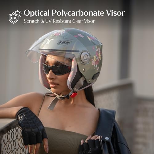 TVARRA Blossom Women’s Open Face Helmet with Printed Design, ISI Certified, Lightweight Material, Crafted for Women, Extreme Comfort fit with Clear Visor-(Jade Green,S) - Image 5