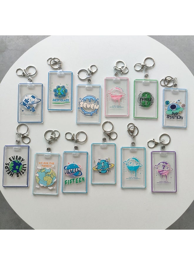 NIBEMINENT 1 - Piece Earth Transparent Kpop Photo Card Holder Pendant Key Chain ID Badge Holder ID Card Holder Photo Card Protector for School ID Office ID Access Card for Women Girls - Image 2