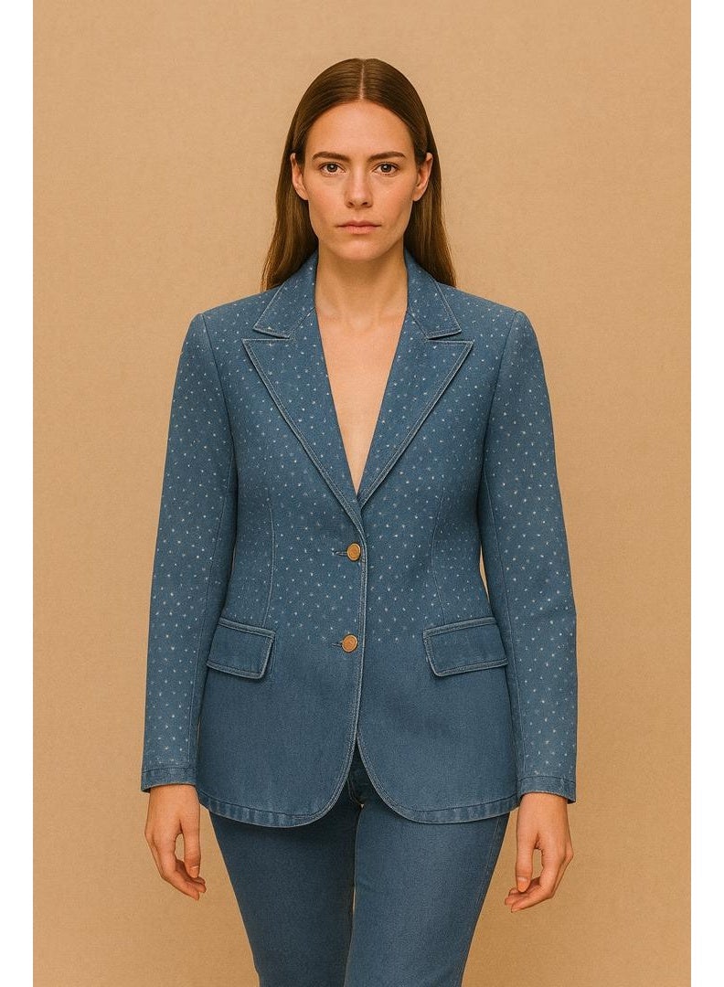 CHEVALIER FASHION BLUE DENIME BLAZER WITH RHINESTONE DETAILING - Image 3