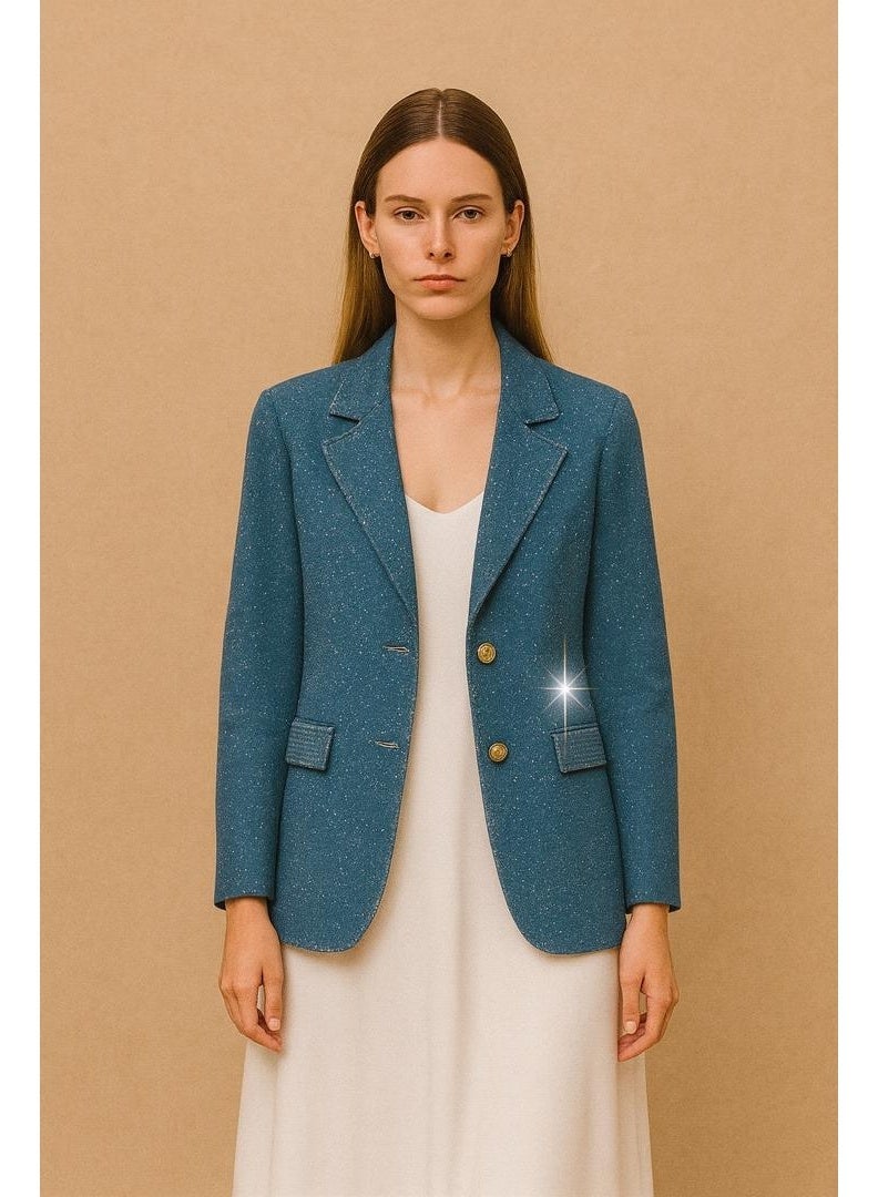 CHEVALIER FASHION BLUE DENIME BLAZER WITH RHINESTONE DETAILING - Image 4