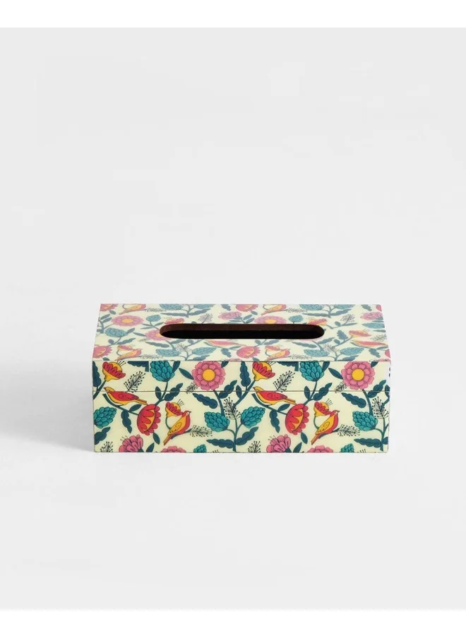 تشامباك Country Wooden Tissue Box  -  Floral,  9” x 5” x 3”