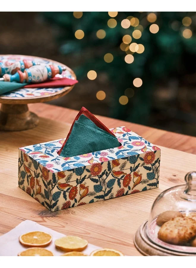 تشامباك Country Wooden Tissue Box  -  Floral,  9” x 5” x 3”