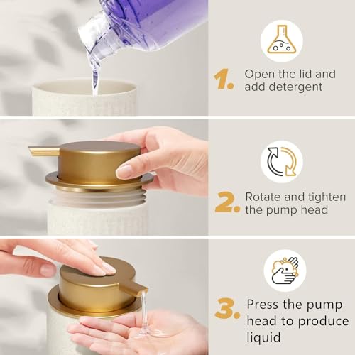 Sylfu Soap Dispenser Ceramic with Easy-to-Press Pump Hand Lotion Liquid Soap Dispenser for Bathroom Kitchen - Image 4
