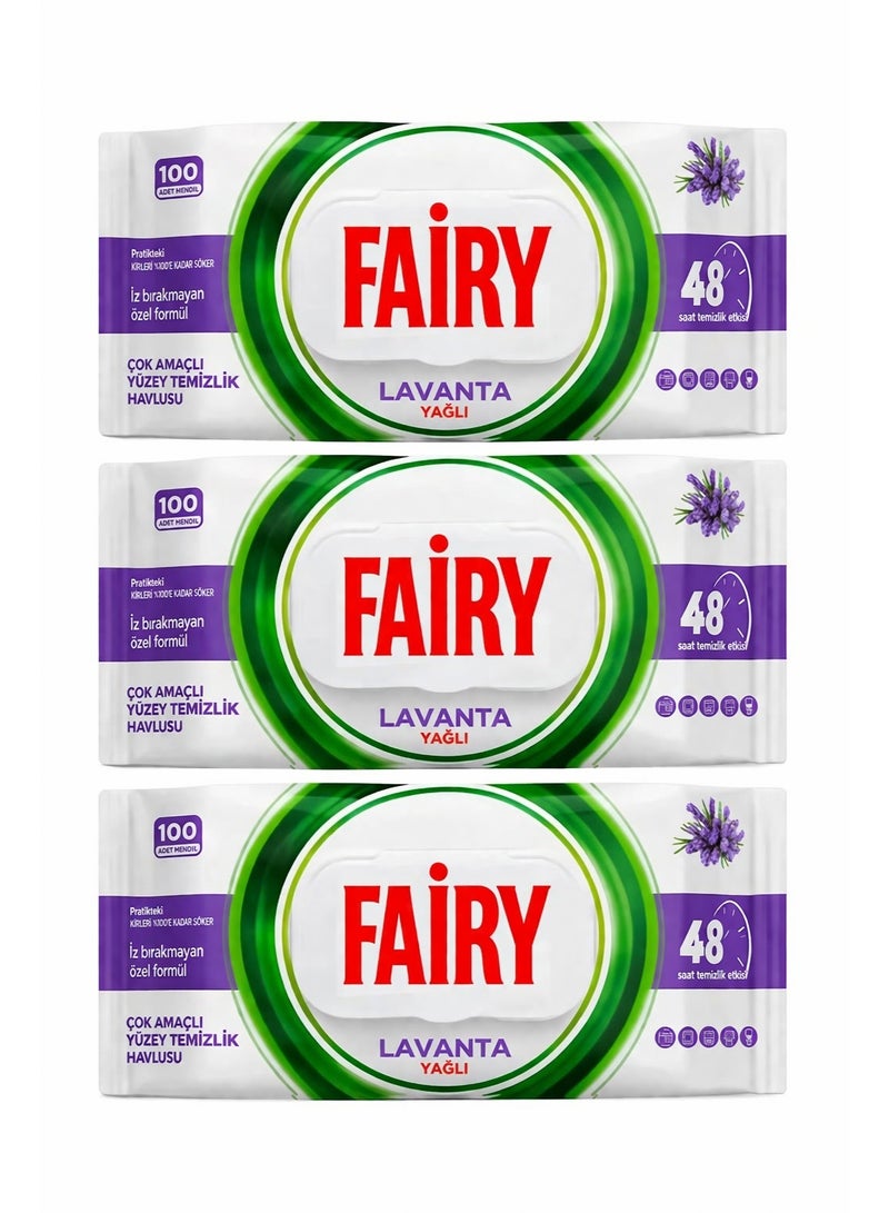 Fairy |3 Pack Of | Fairy Multi-Purpose Surface Cleaning Towel 100 Sheets | Lavender | 48 Hours Cleaning Effect | Traceless Formula - Image 1
