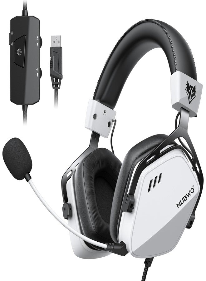 NUBWO HG03 USB-A Gaming Headset with 7.1 Surround and FPS Sound, Wired Headphones with Noise Canceling Mic, Comfortable Design for PC, Laptop - White - Image 1