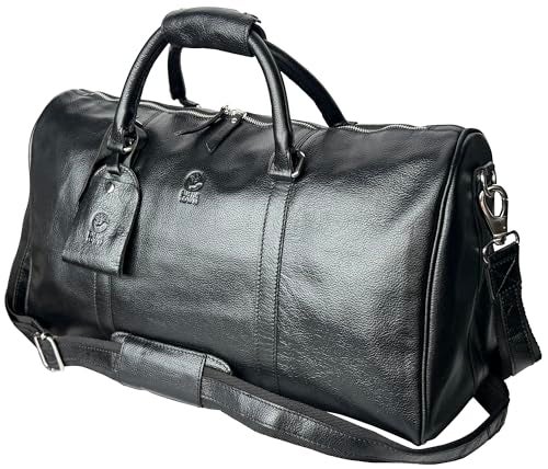 Rustic Town Leather Duffle Bag for Men Full Grain Leather Travel Bag TSA Approved Carry On Weekender Overnight Duffel Bag Black 20 inch - Image 1