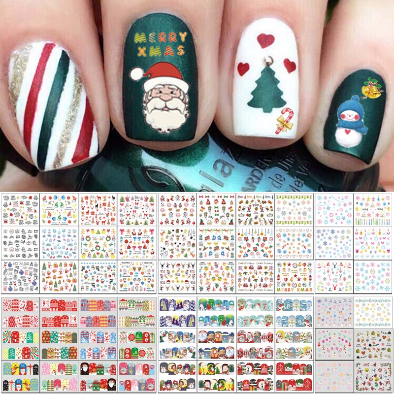 TailaiMei TailaiMei 60 Sheets Christmas Nail Stickers Water Transfer Decals Winter Full Nail Wraps Nail Art Decorations Design for Santa Claus Snowflake Snowman 1028 Pcs