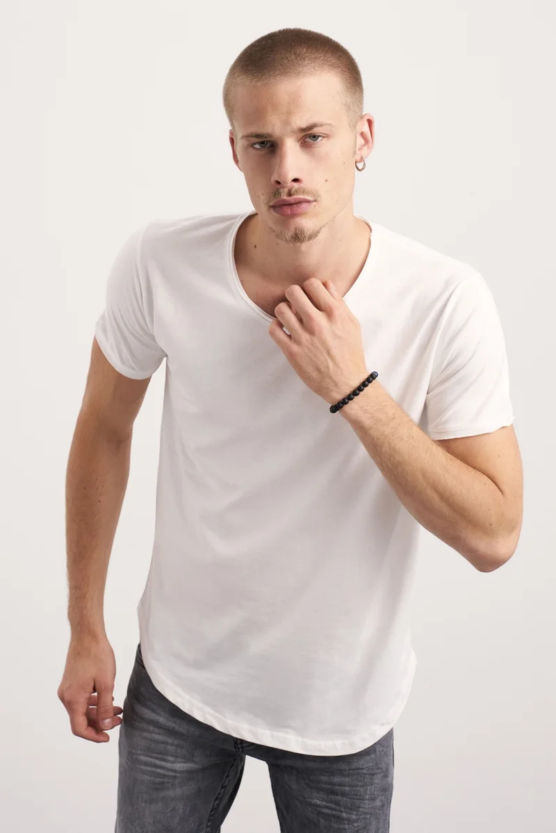 Cool Tarz Cool Style 3-Pack White-Black-Navy Blue Sloppy Collar Loose T-Shirt