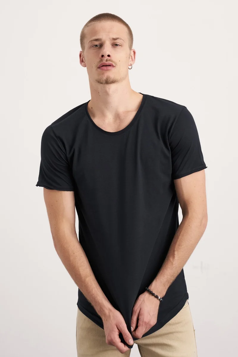 Cool Tarz Cool Style 3-Pack White-Black-Navy Blue Sloppy Collar Loose T-Shirt