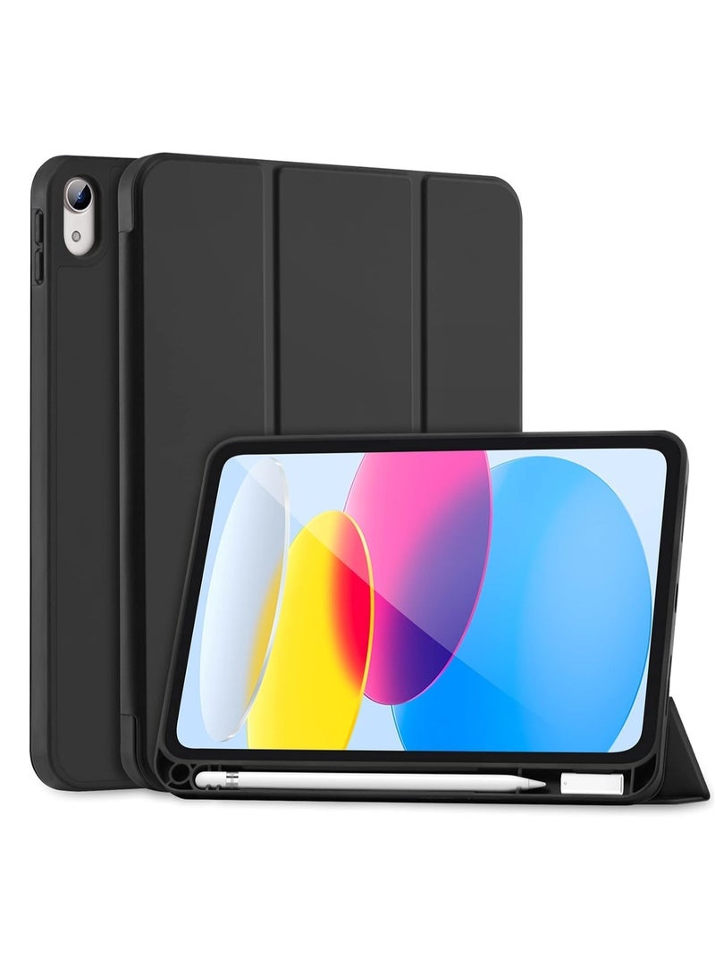 Case for iPad 10th Generation 10.9 Inch, 2022  & ipad 11th genration 2025 Case with Pencil Holder - Protective Trifold Stand Smart Cover [Support Touch ID & Auto Wake/Sleep] comaptiple with (A3354/A3355/A3356 /A2696/A2757/A2777)  , Black - Image 1