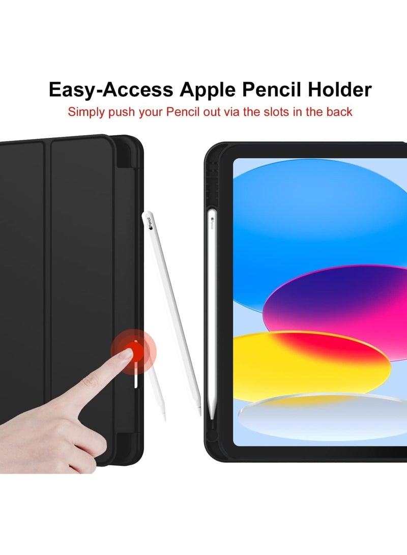 Case for iPad 10th Generation 10.9 Inch, 2022  & ipad 11th genration 2025 Case with Pencil Holder - Protective Trifold Stand Smart Cover [Support Touch ID & Auto Wake/Sleep] comaptiple with (A3354/A3355/A3356 /A2696/A2757/A2777)  , Black - Image 3