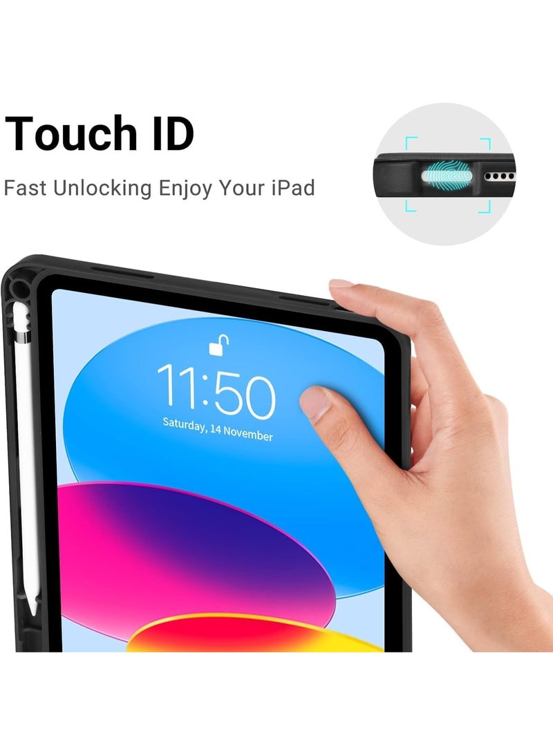 Case for iPad 10th Generation 10.9 Inch, 2022  & ipad 11th genration 2025 Case with Pencil Holder - Protective Trifold Stand Smart Cover [Support Touch ID & Auto Wake/Sleep] comaptiple with (A3354/A3355/A3356 /A2696/A2757/A2777)  , Black - Image 5