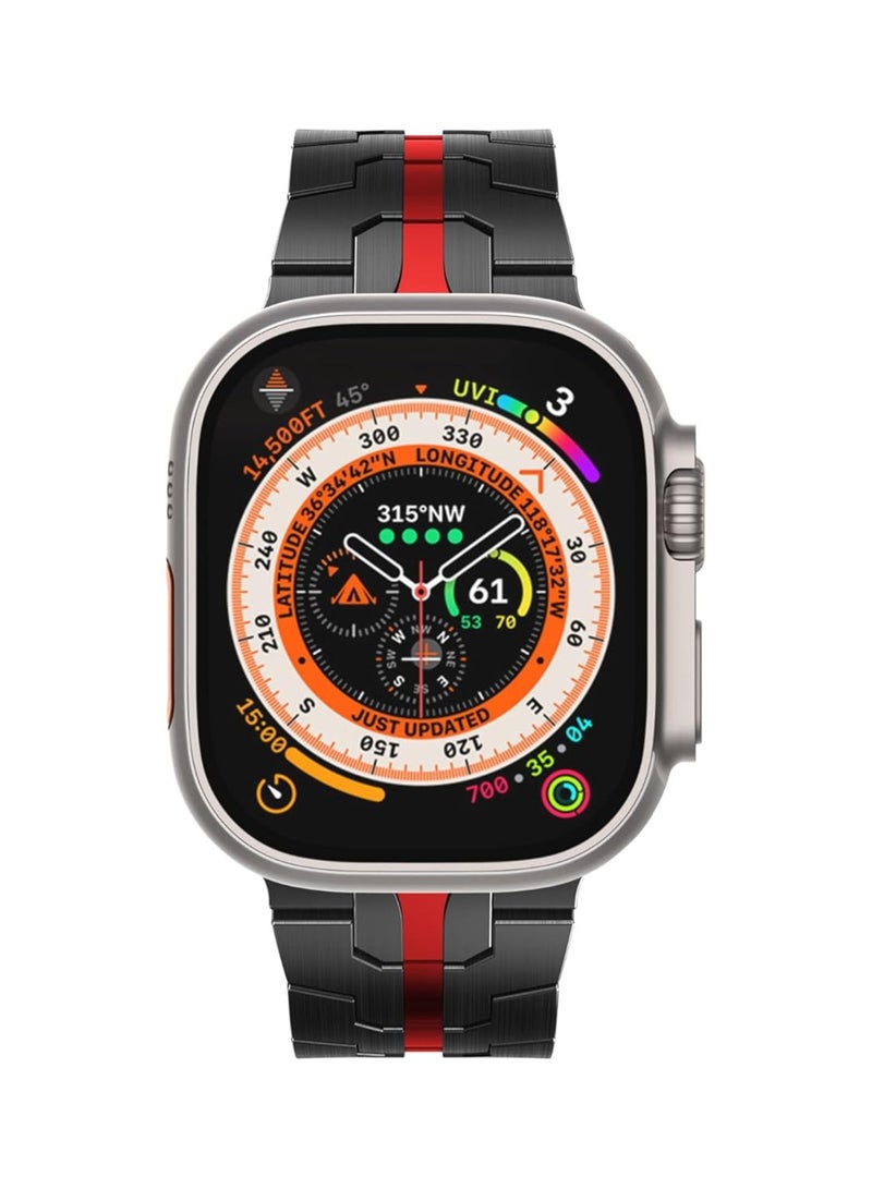 BGM Stainless Steel Strap For iWatch 49mm 46mm 45mm 44mm 42mm, Replacement Band Compatible For Apple Watch Series Ultra 3 | Ultra 2 | Ultra | 10 9 8 7 SE 6 5 4 3 2 1 - Black/Red  - Image 2