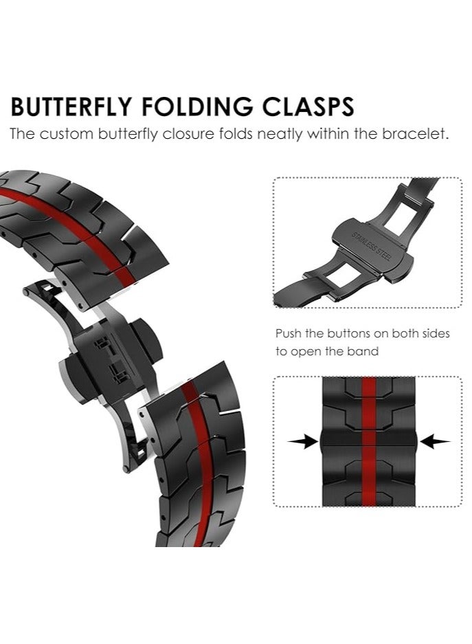 BGM Stainless Steel Strap For iWatch 49mm 46mm 45mm 44mm 42mm, Replacement Band Compatible For Apple Watch Series Ultra 3 | Ultra 2 | Ultra | 10 9 8 7 SE 6 5 4 3 2 1 - Black/Red  - Image 3