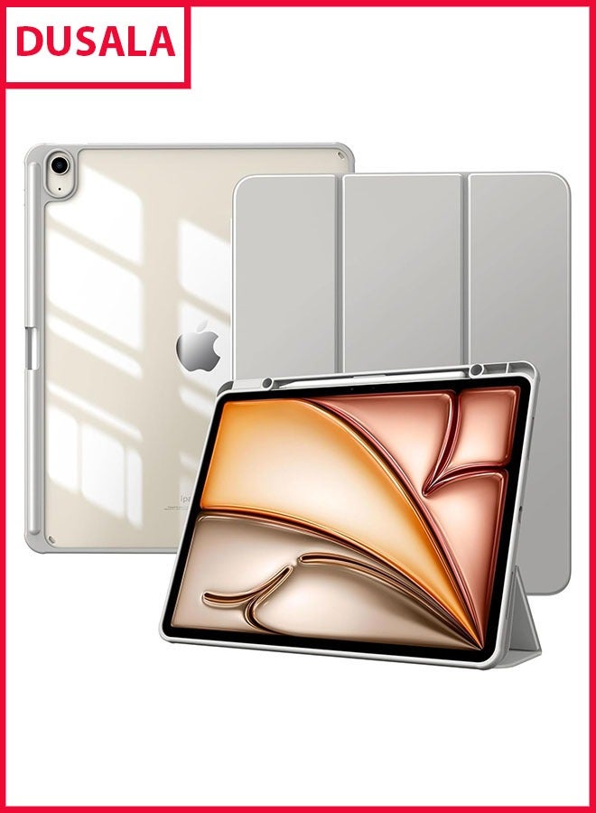 DUSALA Case for New iPad Air 13 inch (M3/M2-2025/2024) with Pencil Holder, Slim Stand Protective Cover with Clear Transparent Back Shell for iPad Air 13 inch, Auto Wake/Sleep, (Grey) - Image 1