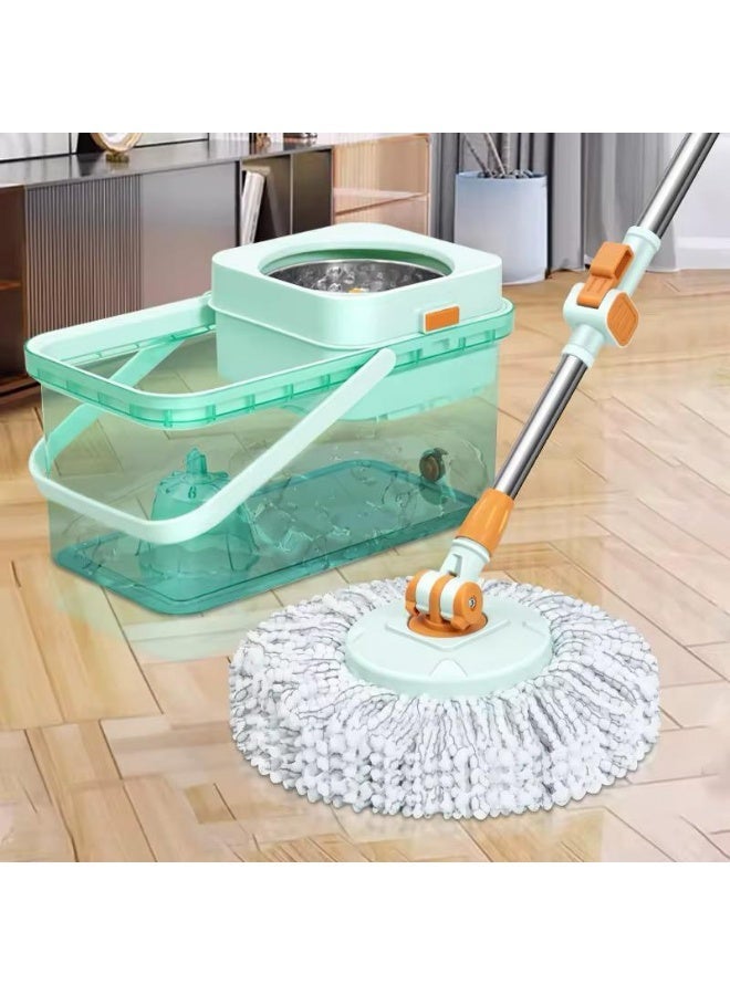 Acrylic mop bucket, 14 liters, 2 replacements, metal handle - light green - Image 1