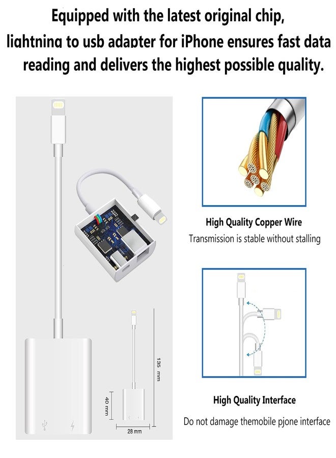 محول كاميرا Lightning إلى USB لأجهزة iPhone مع منفذ شحن، كابل OTG USB 3.0 أنثى لأجهزة iPad لتوصيل قارئ البطاقات، وذاكرة فلاش USB، ولوحة مفاتيح، وفأرة، وموزعات MIDI - Image 4