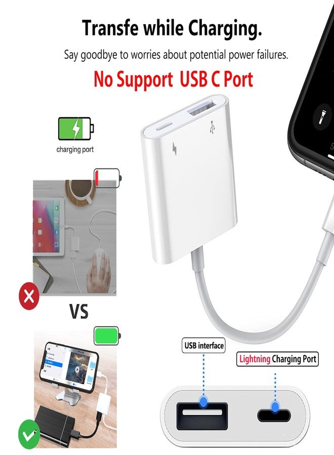محول كاميرا Lightning إلى USB لأجهزة iPhone مع منفذ شحن، كابل OTG USB 3.0 أنثى لأجهزة iPad لتوصيل قارئ البطاقات، وذاكرة فلاش USB، ولوحة مفاتيح، وفأرة، وموزعات MIDI - Image 5