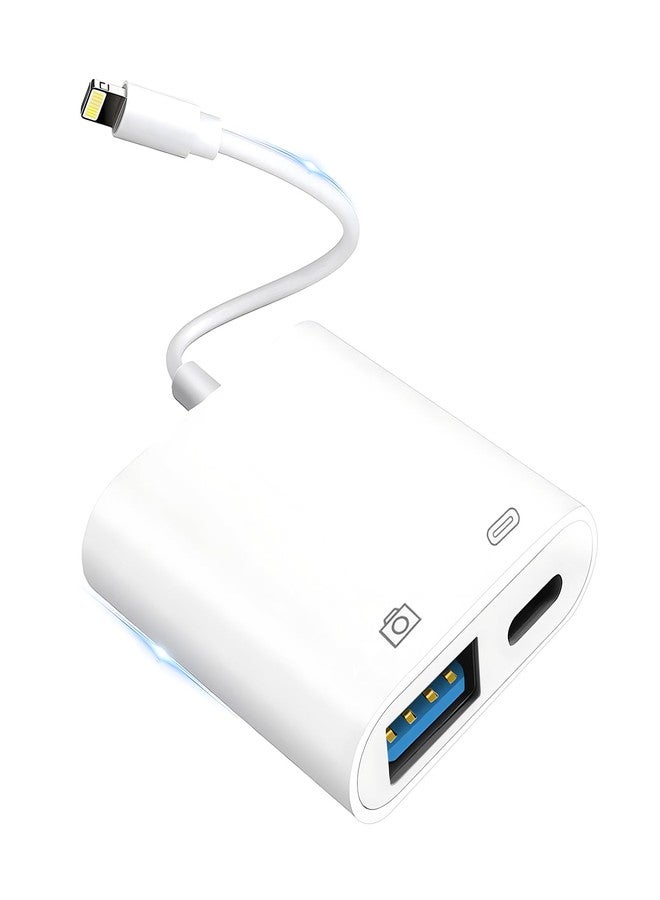 محول كاميرا Lightning إلى USB لأجهزة iPhone مع منفذ شحن، كابل OTG USB 3.0 أنثى لأجهزة iPad لتوصيل قارئ البطاقات، وذاكرة فلاش USB، ولوحة مفاتيح، وفأرة، وموزعات MIDI - Image 1