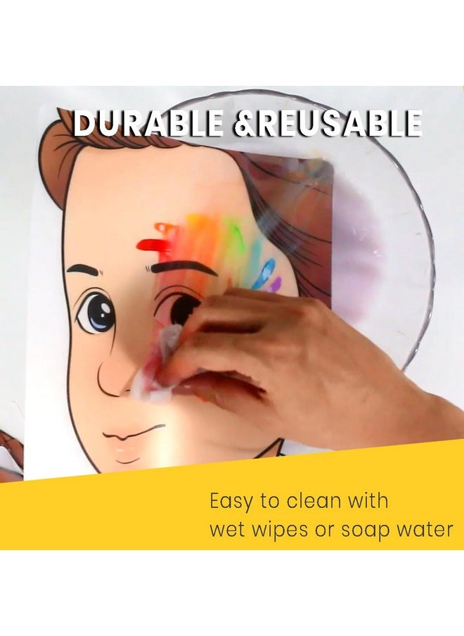 بويتزكي لوحة تدريب على رسم الوجه، قطعتان من لوحة تدريب رسم الوجه الملونة القابلة لإعادة الاستخدام، قالب تدريب رسم المكياج بحجم A4 (للأولاد)  - Image 3
