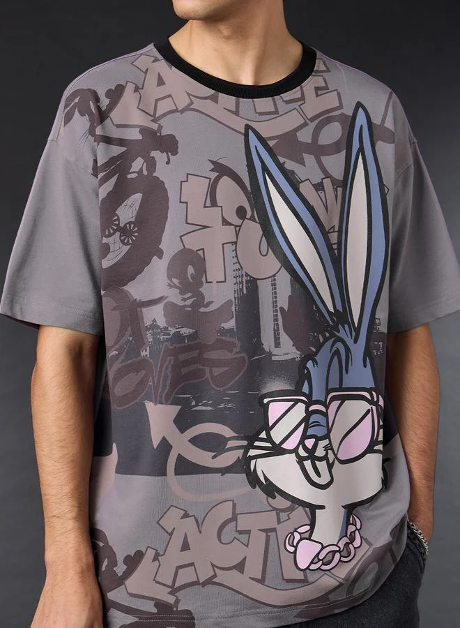 The Souled Store  Men Grey Bugs Bunny Graphic Oversized T-Shirt for Men | Best Price UAE