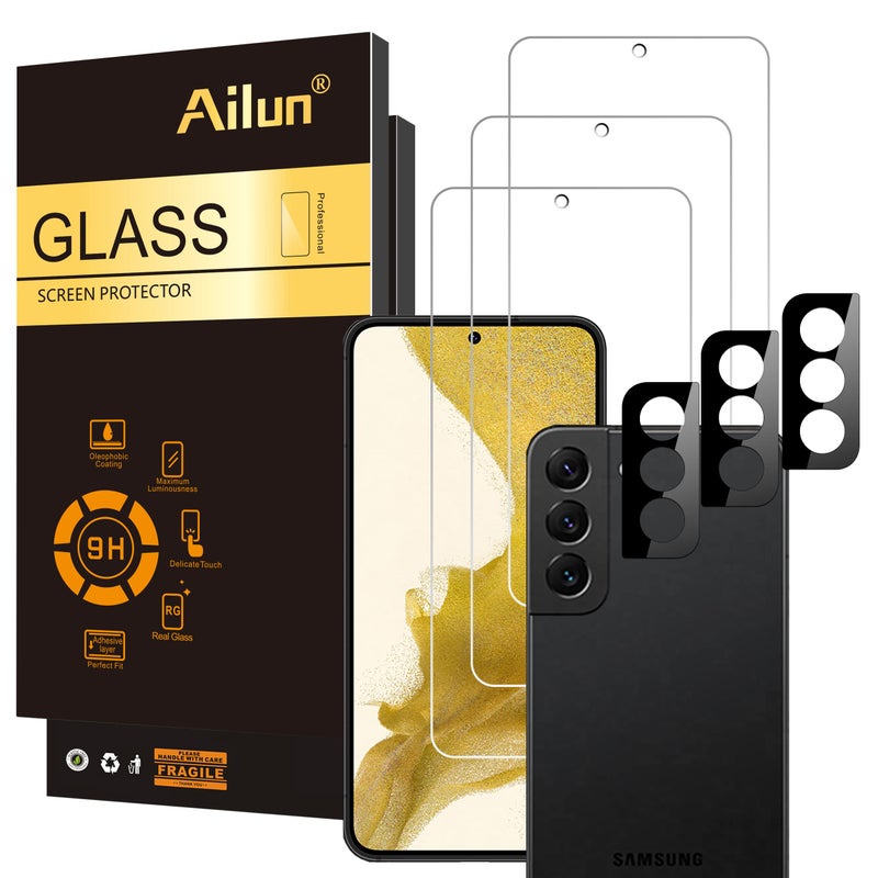 Ailun Screen Protector for Galaxy S22+/S22 Plus 5G 6.6 Inch Display 3Pack + 3Pack Camera Lens Tempered Glass Fingerprint Unlock 0.25mm Clear Anti-Scratch Case Friendly [Not For S22 Ultra] - Image 1