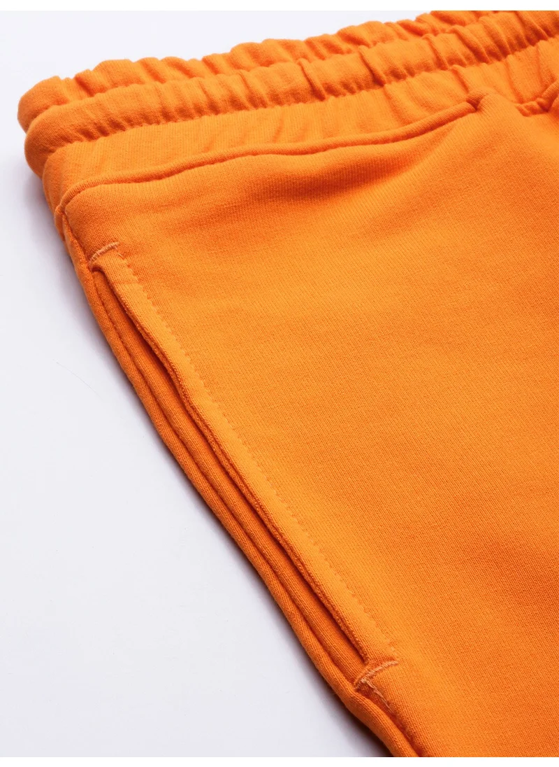 The Indian Garage Co Orange Men Slim Fit Casual Placement Print Knitted Shorts