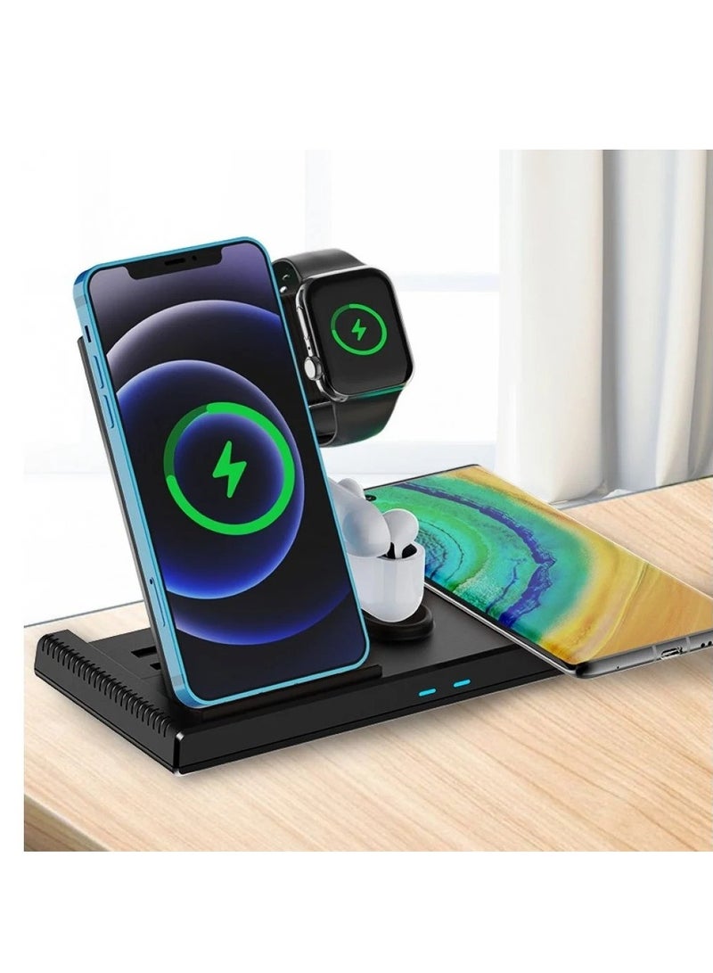 Yesido 4in1 Foldable Dual Phone Wireless Charger With Stand For Apple AirPods IW - Image 2