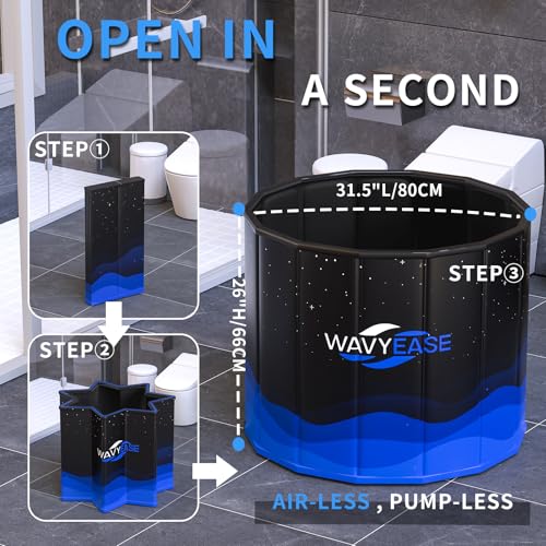 WAVYEASE Portable Bath Tub for Adults -(31.5"L x 26"H) Foldable Cold Plunge Tub for Recovery - Collapsible Soaking Bath Tub for Shower Stall Home SPA - Outdoor Ice Bathtub for Athletes (Black) - Image 2