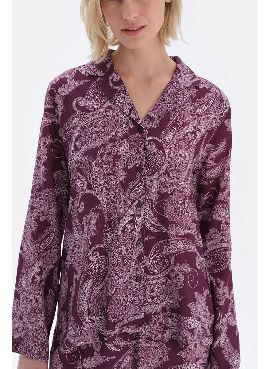 داجي Graphic Print Shirt Spread Collar Viscose Regular/Classic Fit Sleepwear
