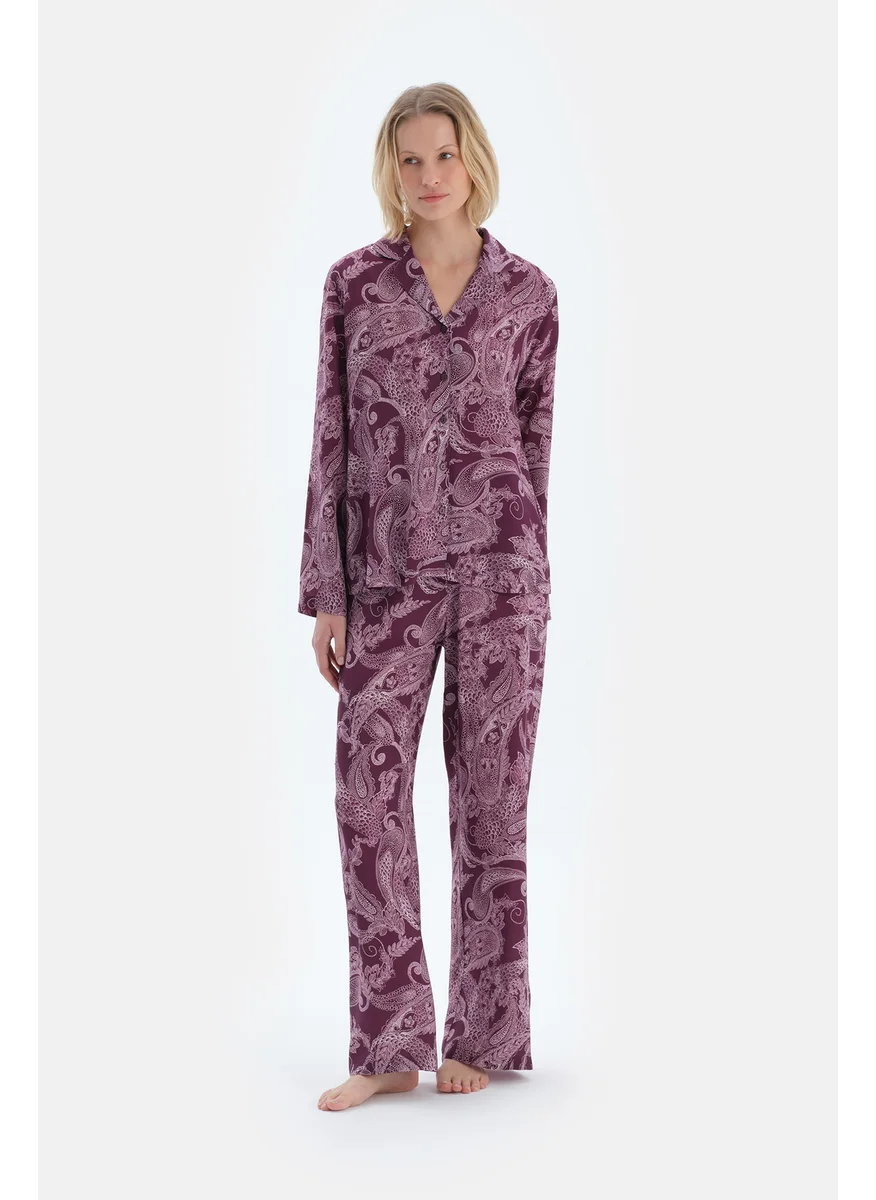 داجي Graphic Print Shirt Spread Collar Viscose Regular/Classic Fit Sleepwear