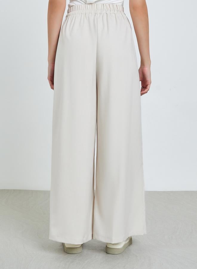 Take Two Beige Wide Leg Pants with Drawstring - Image 4