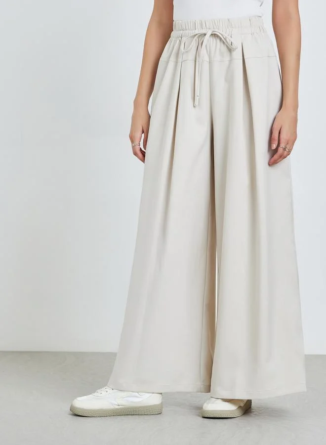 Take Two Beige Wide Leg Pants with Drawstring