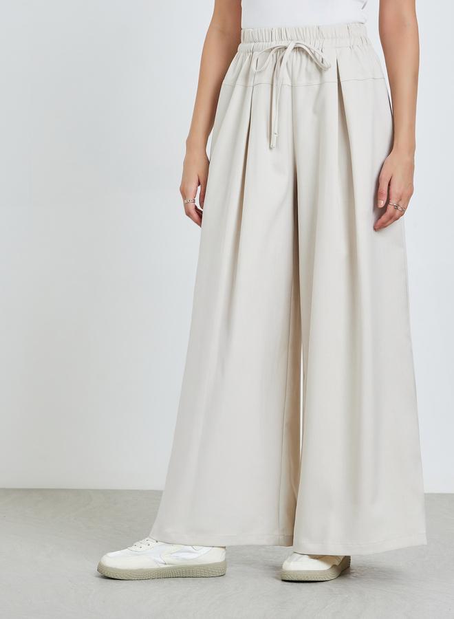 Take Two Beige Wide Leg Pants with Drawstring - Image 2