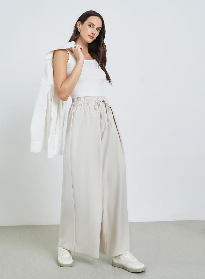 Take Two Beige Wide Leg Pants with Drawstring - Image 1