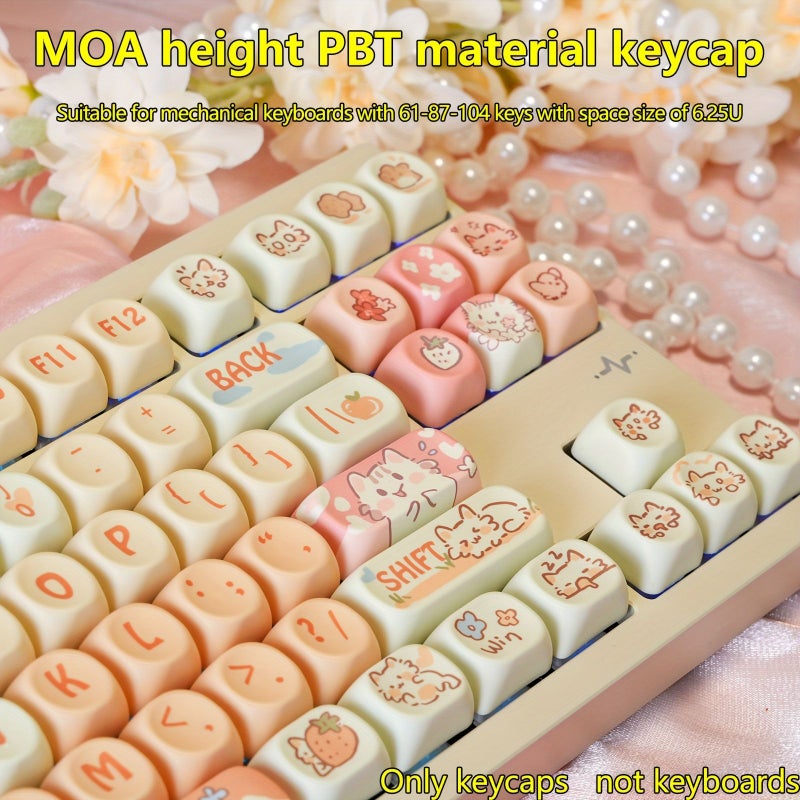 132 Key Strawberry Kitten PBT Keycaps Compatible For MX Switch MOA Height Spherical Caps Custom Mechanical Keyboard Keys 6 25U Space Key For Gaming Office Gift Women - Image 1