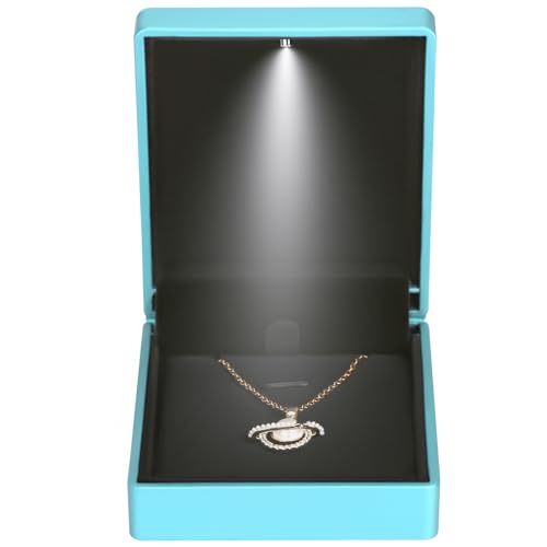LETURE LED Light Pendant Necklace Gift Box, Velvet Jewelry Storage Display Case for Proposal Engagement Wedding Anniversary Birthday Valentine's Day (Blue Style 2) - Image 3