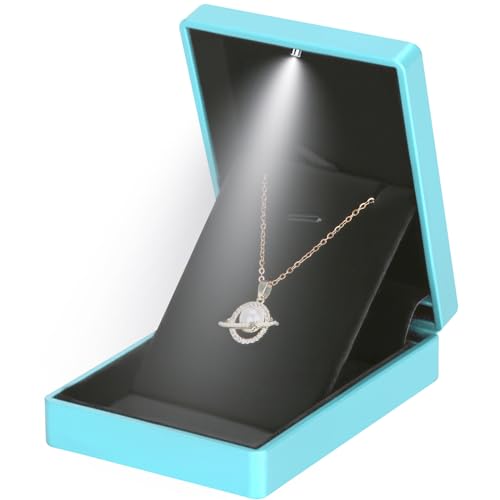 LETURE LED Light Pendant Necklace Gift Box, Velvet Jewelry Storage Display Case for Proposal Engagement Wedding Anniversary Birthday Valentine's Day (Blue Style 2) - Image 2