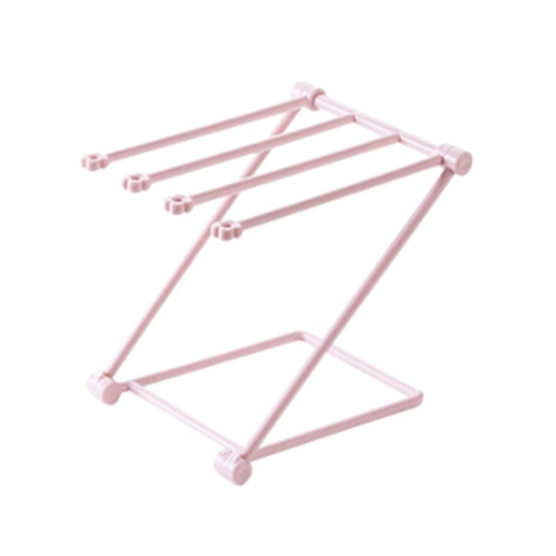 Foldable Vertical Towel Rack Light Pink Space Saving For Kitchen Bathroom - Image 2