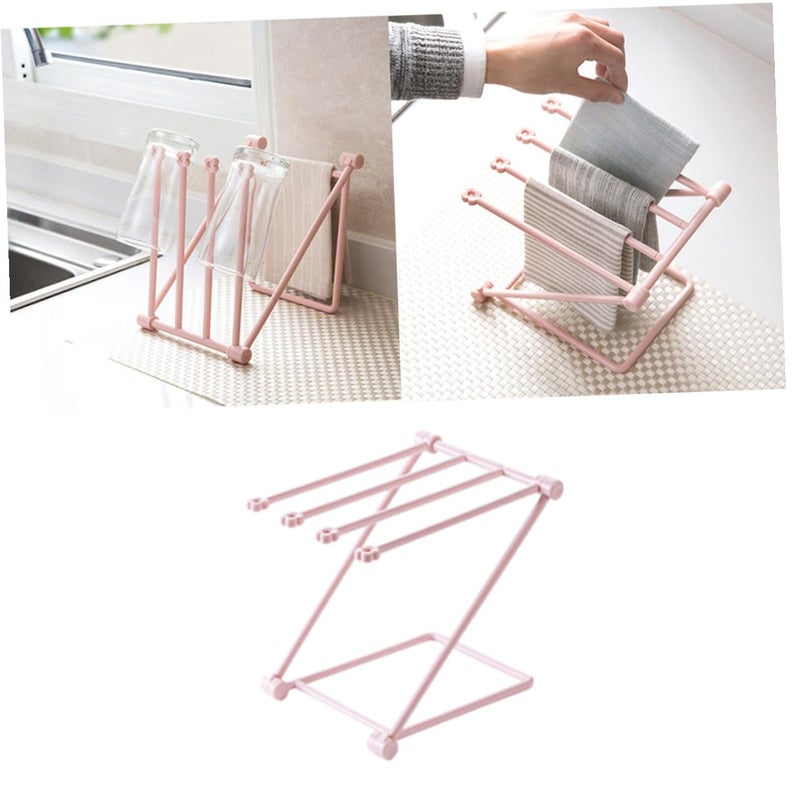 Foldable Vertical Towel Rack Light Pink Space Saving For Kitchen Bathroom - Image 3