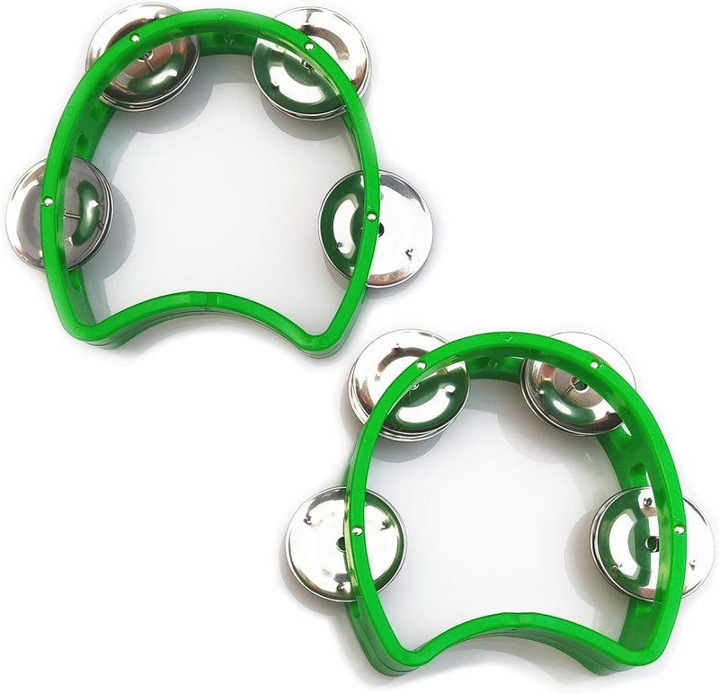 Bealuffe Tambourine Mini Hand Bell Percussion Musical Instrument Small Tambourine (Green 2 Pack) - Image 1
