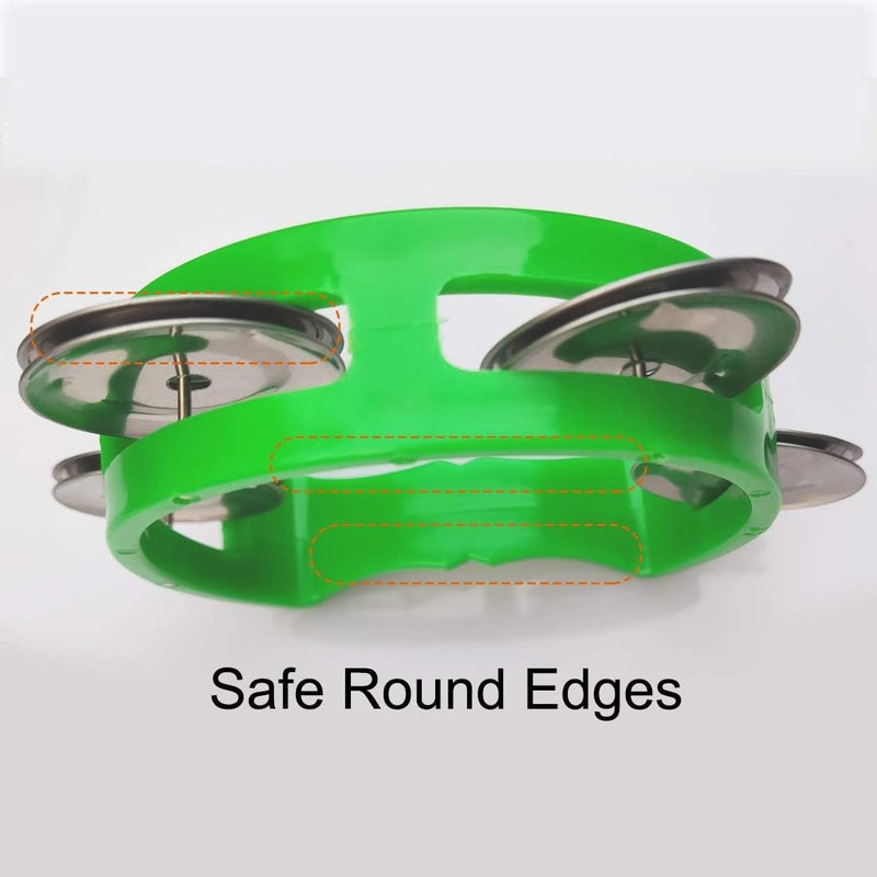 Bealuffe Tambourine Mini Hand Bell Percussion Musical Instrument Small Tambourine (Green 2 Pack) - Image 3