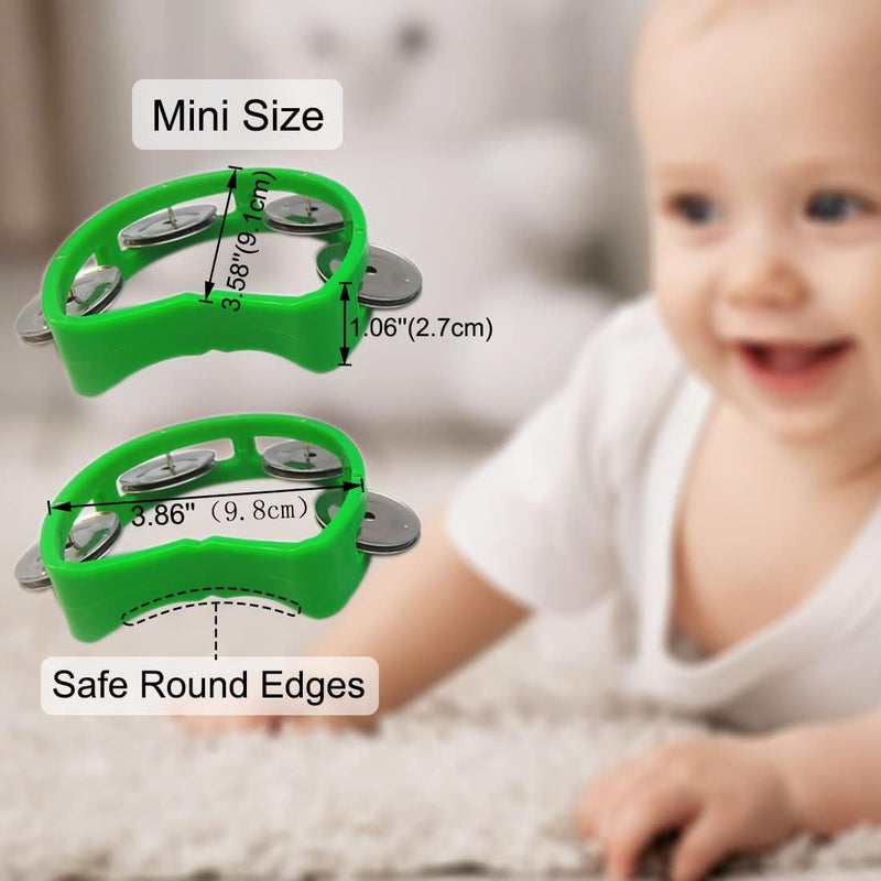 Bealuffe Tambourine Mini Hand Bell Percussion Musical Instrument Small Tambourine (Green 2 Pack) - Image 2