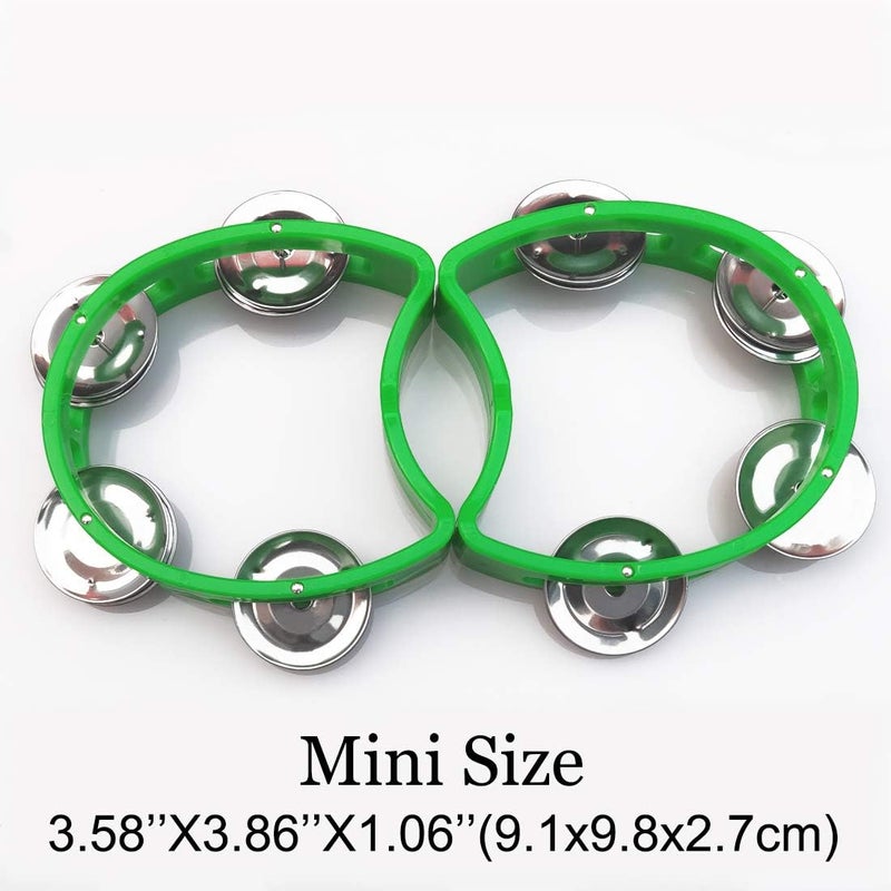 Bealuffe Tambourine Mini Hand Bell Percussion Musical Instrument Small Tambourine (Green 2 Pack) - Image 5