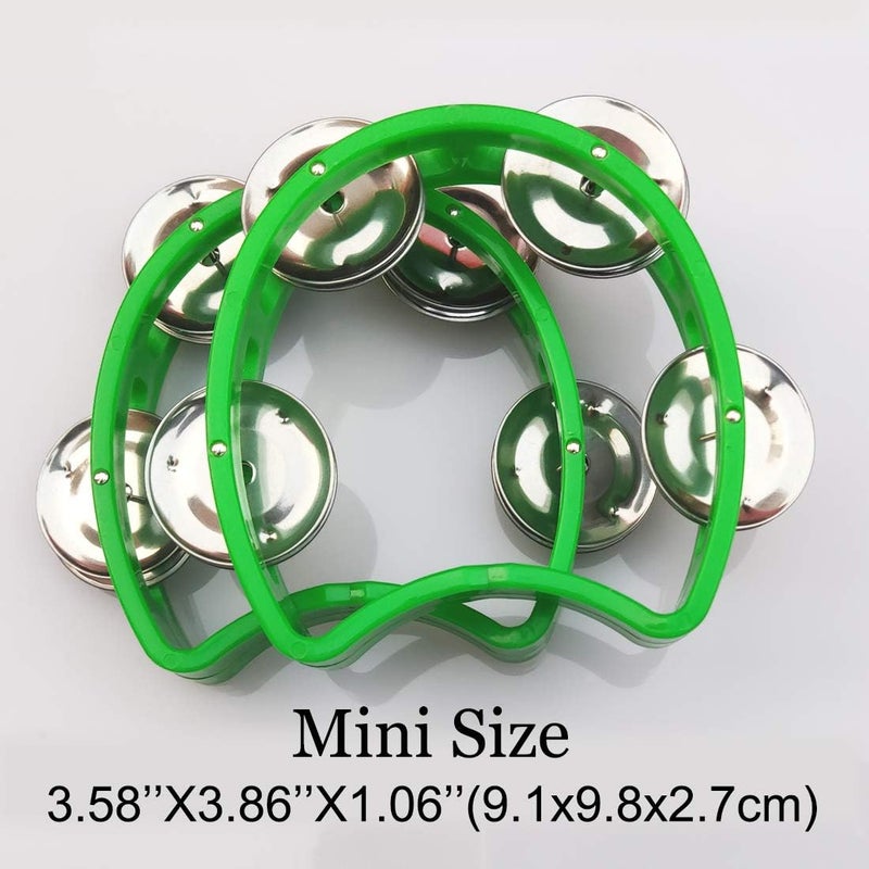 Bealuffe Tambourine Mini Hand Bell Percussion Musical Instrument Small Tambourine (Green 2 Pack) - Image 4