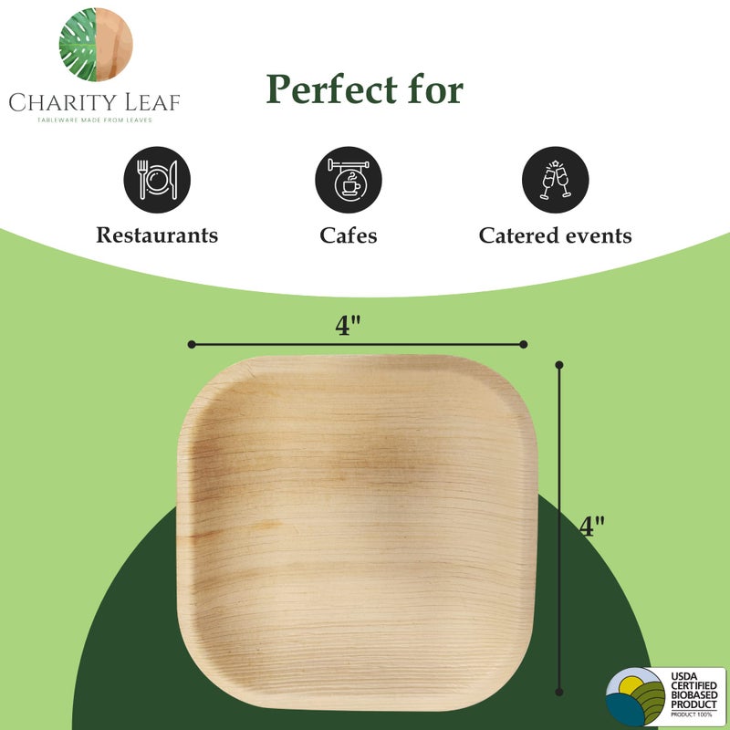 Charity Leaf Disposable Palm Leaf 4"" Mini Appetizer Square Plates (200 pieces) Bamboo Like Serving Platters  Disposable Boards  Eco-Friendly Dinnerware For Weddings  Catering  Events - Image 5